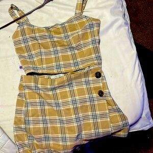 Love tree skirt and crop tank top set size small plaid beige